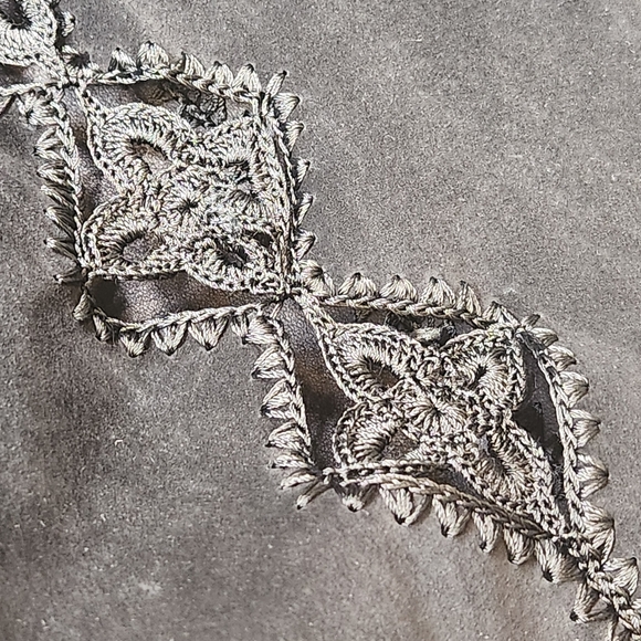 Adrienne Landau Coat M Black Suede Crochet Cardigan Boho Western Southwestern - Picture 2 of 13